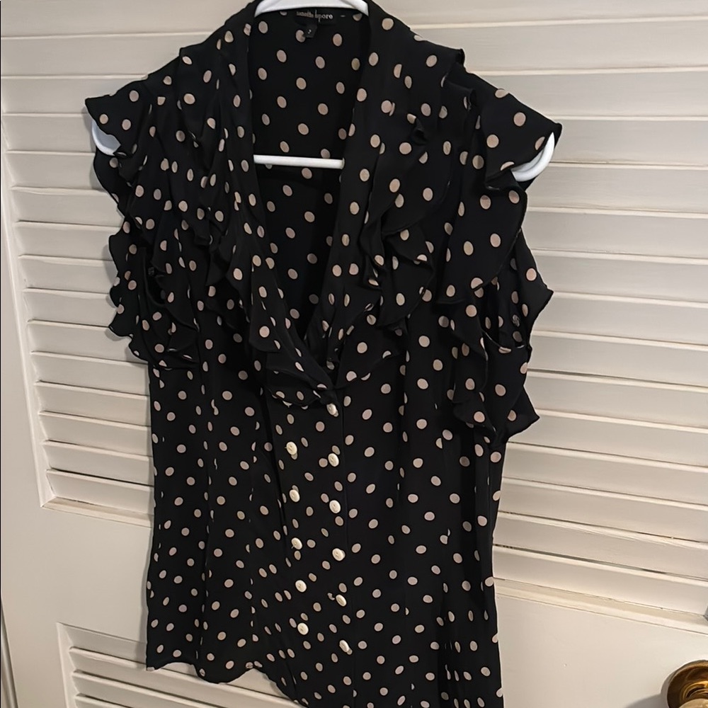 Black Polka Dot Ruffle Blouse
